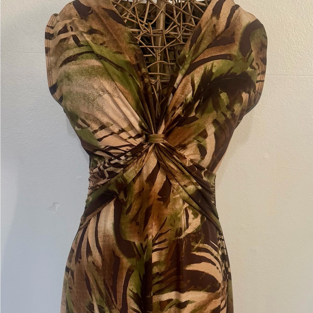 Connected Apparel Brown and Green Mini Dress